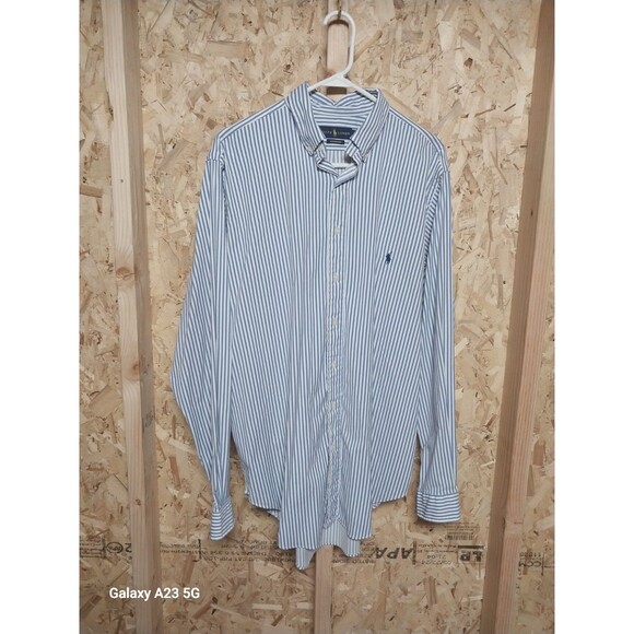Polo Ralph Lauren Performance Mens size LT Blue White Striped Button Down Shirt - Picture 1 of 7
